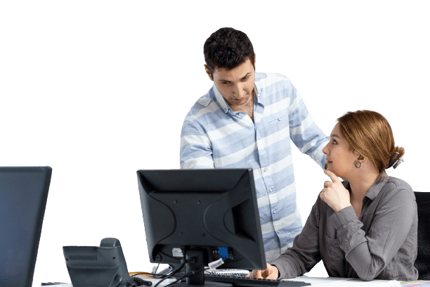 front-view-young-beautiful-lady-grey-shirt-talking-discussing-something-with-young-man-inside-office-during-daytime-building-job-activity